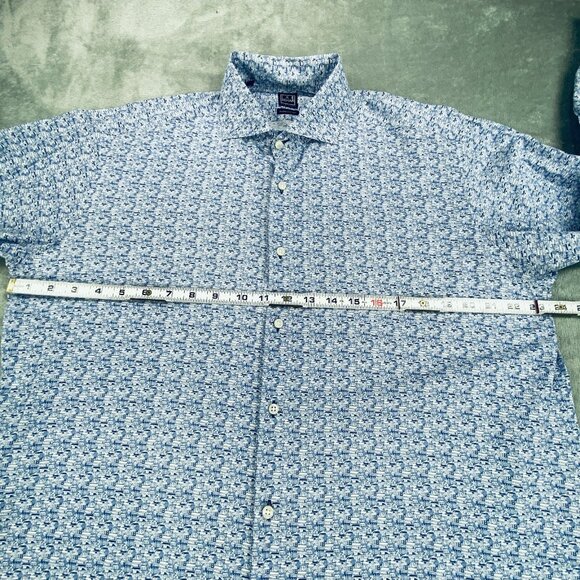 Ike Behar Shirt Mens Large Blue Village Houses Print Casual Sport Button Up - Picture 6 of 12